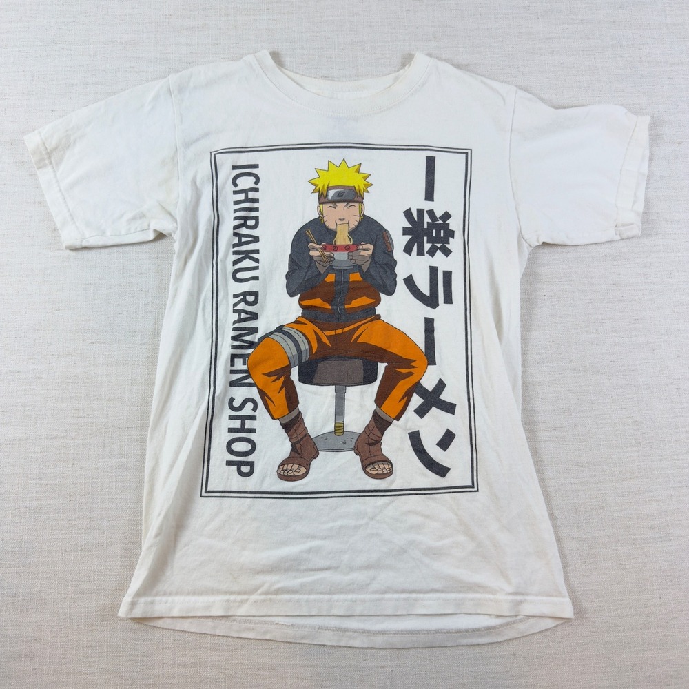 Naruto Shippuden Ichiraku Ramen Shop Graphic T-Shirt White Small Anime Viz Vtg